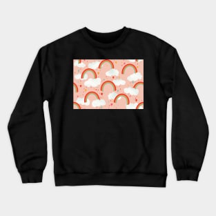 Clouds, rainbows and love hearts on a pink background Crewneck Sweatshirt